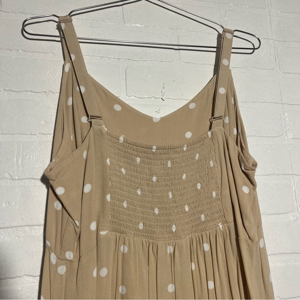 Old Navy Womens Midi Dress Tan and White Polka Dots with Slit Casual XL - Picture 5 of 7